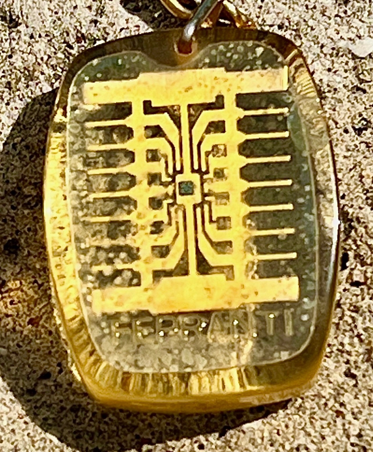 Ferranti processor keychain, vintage, rare, in amber lucite