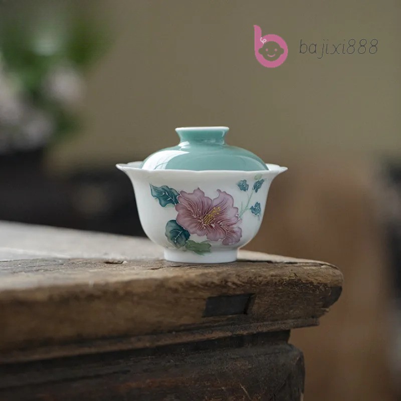 135ml Traditional Ceramic Handpainted Hibiscus Flower Gaiwan Tea Tureen Teaware 135ml Traditional Ceramic Handpainted Hibiscus Flower Gaiwan Tea Tureen Teaware