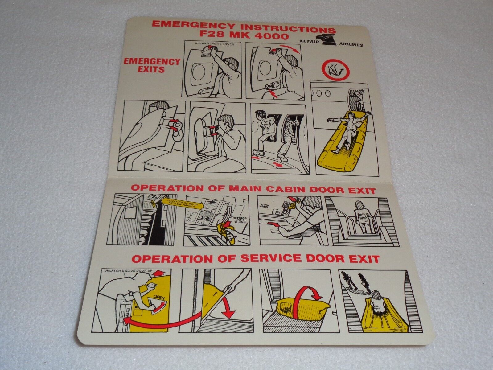 Altair Airlines F28 MK 4000 Emergency Instructions Vintage Original Safety Card