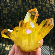 Natural Aura Yellow Citrine Crystal Titanium Cluster Healing Mineral Specimen picture