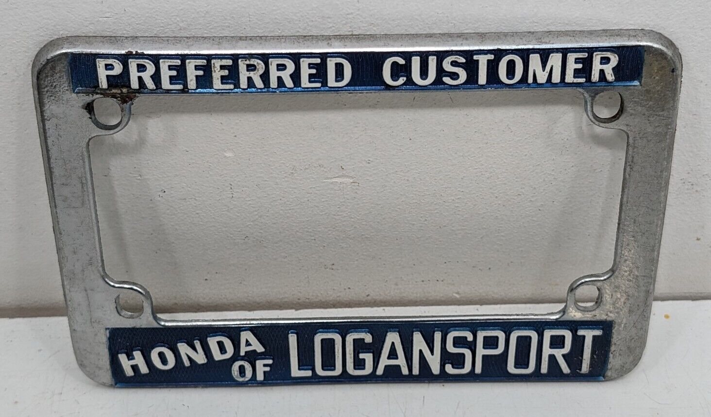 Vintage Motorcycle Dealer License Plate Frame Honda Of Logansport Indiana IN