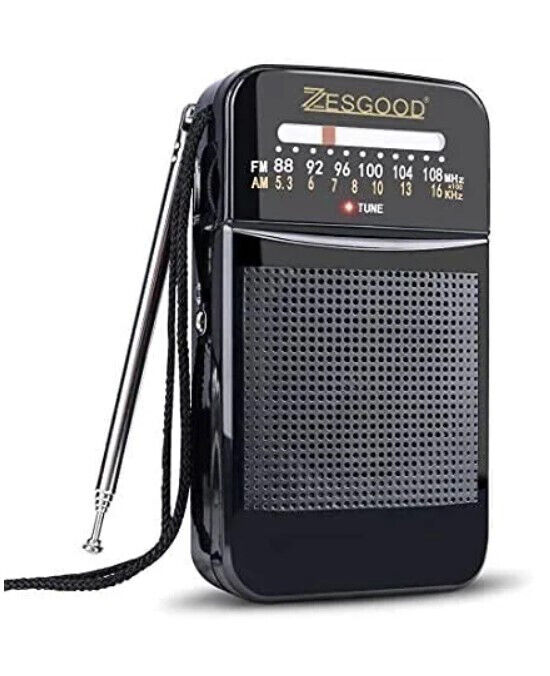 Portable AM FM Radio Compact Transistor Radio Pocket Radio HD Speaker Black New