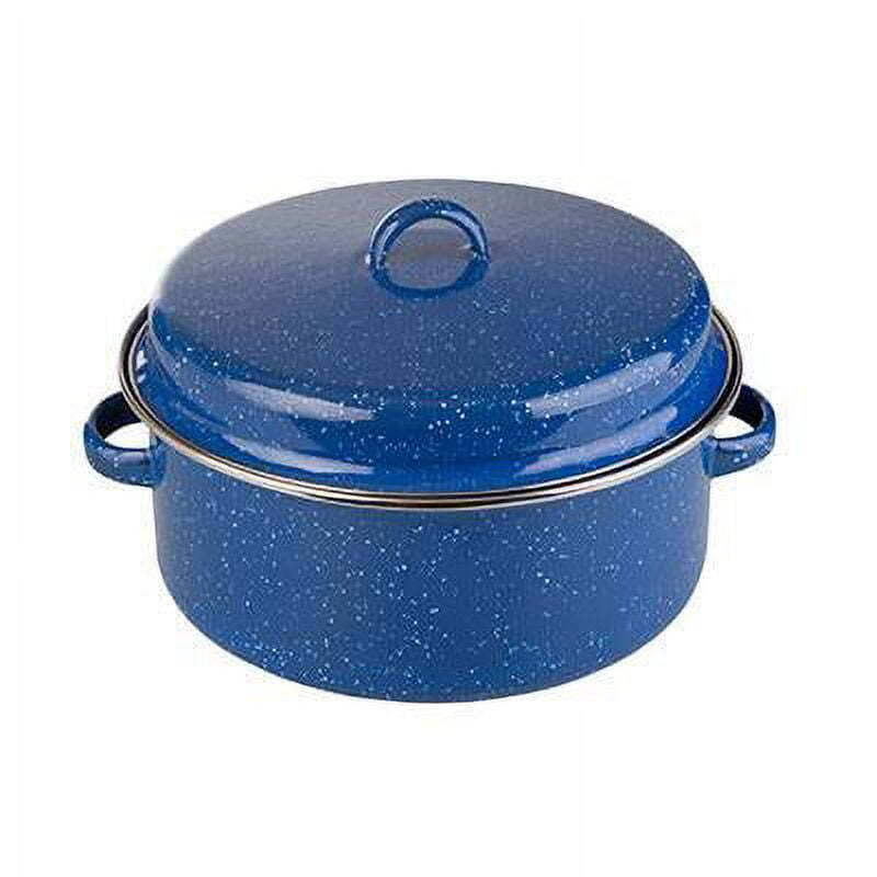 Enamel Cook Pot with Lid, 5 quart, Blue/White