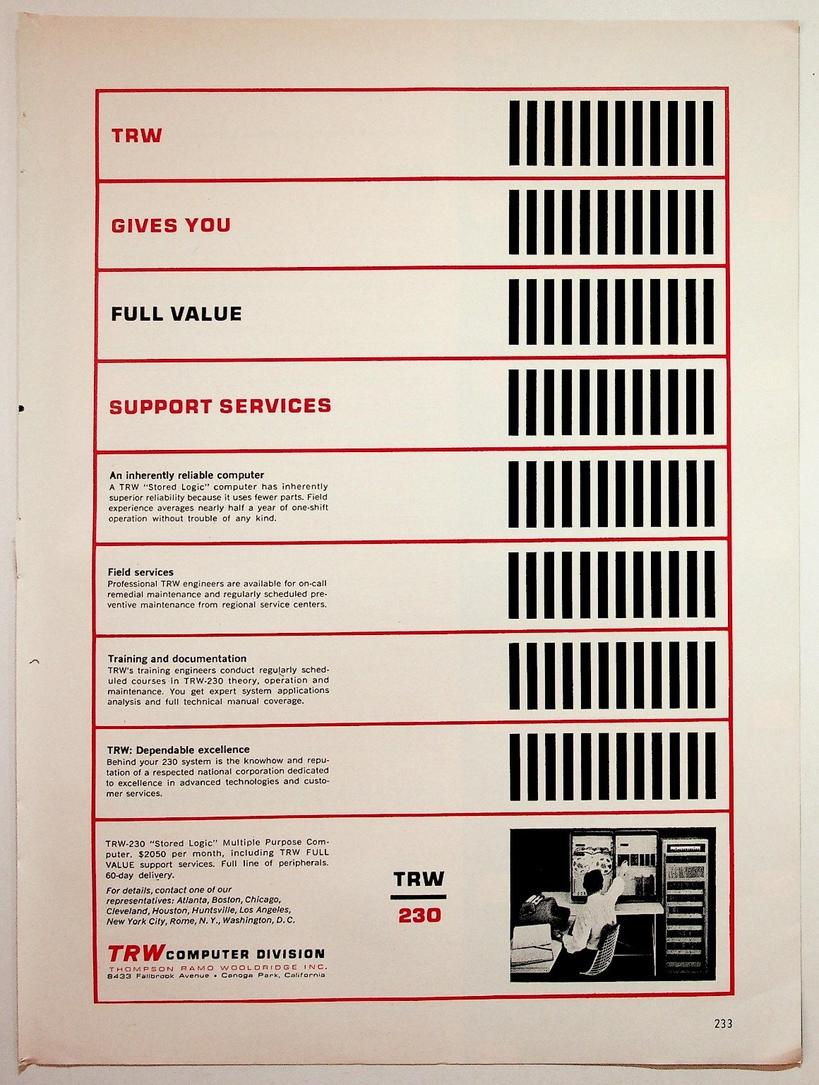 TRW 230 Computer Division Vintage Ad Mainframe Stored Logic 1960s Ephemera