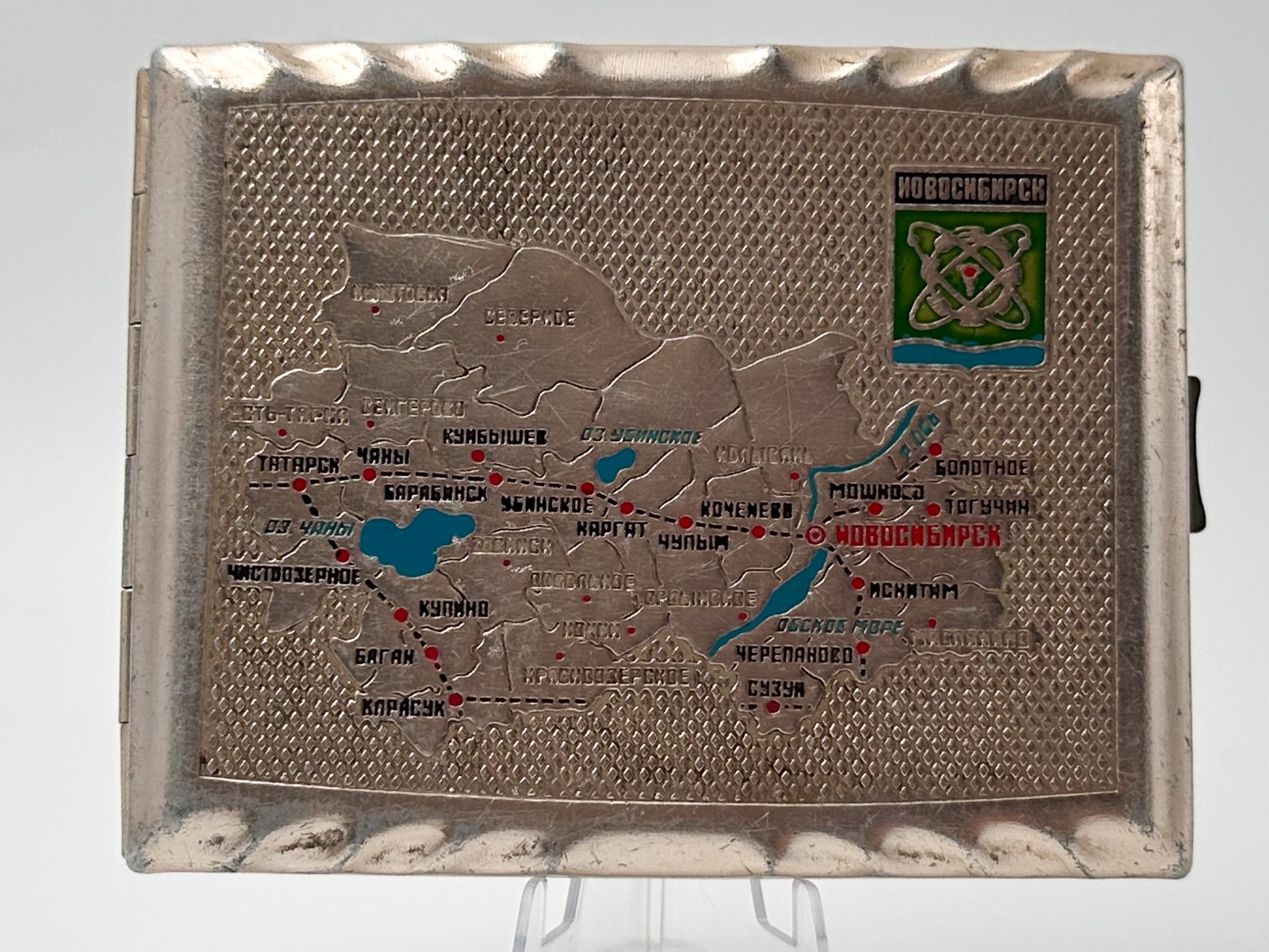 Cigarette Case Map Novosibirsk Region Soviet Vintage Aluminum Smoking Box USSR Cigarette Case Map Novosibirsk Region Soviet Vintage Aluminum Smoking Box USSR