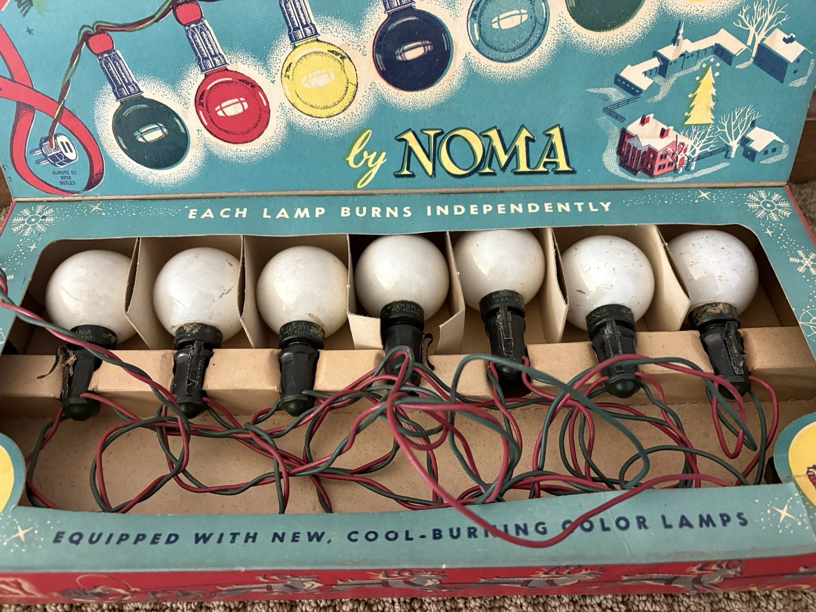 Vintage C-7 NOMA GLO-Ray Christmas Light Set In The Box 1940s 50s WORKS