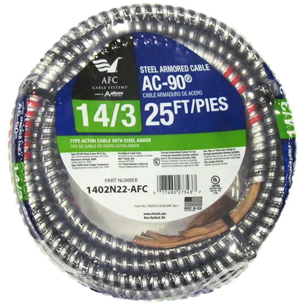 AFC Cable Systems 14/3 x 25 ft. BX/AC-90 Armored Electrical Cable