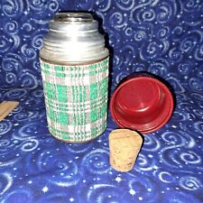 Aladdin Industries Nashville Vacuum Bottle Thermos With Cork 1950s Green Plaid picture