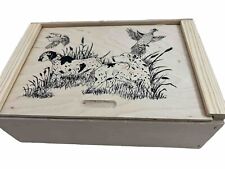 Natural Pine Wooden Memory Box Keepsake Box Bird Hunting Theme 10”~7”~ 4” picture