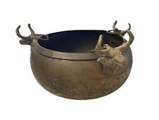 Vintage Copper Brass Ornate Hanging Pot Bull Heads Hand Crafted Planetr Tribal picture