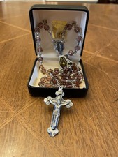 Creed Sterling Silver Purple Colored Glass Beads Catholic Rosary Vintage picture