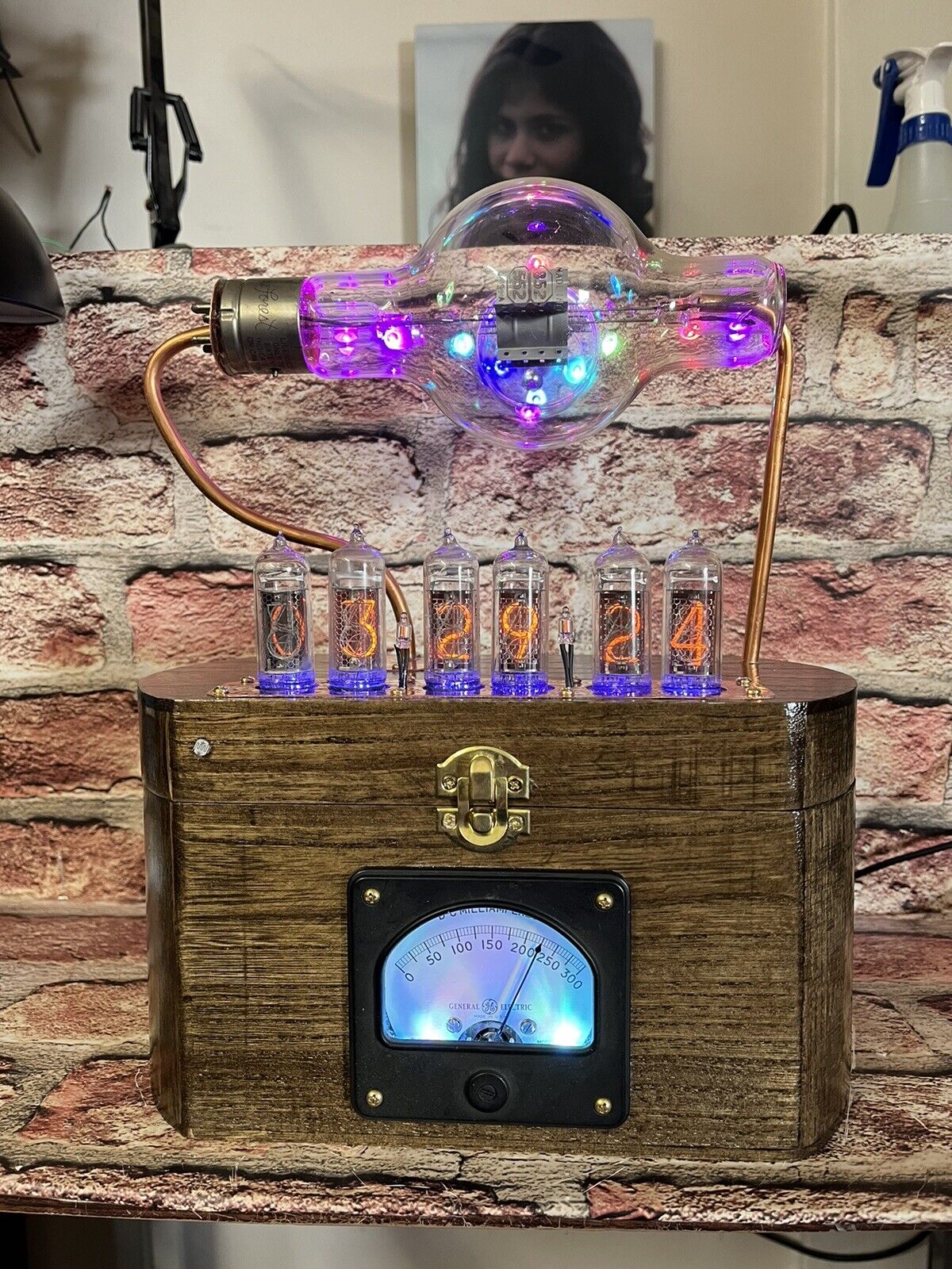 Nixie Clock IN-14 Retro Steampunk.  RCA 552 With 13 RGB’s. Rgb Lit Ammeter