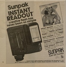 1979 Sunpak Camera Flash PRINT AD Auto 322 Thyristor VTG 1970s Instant Readout picture