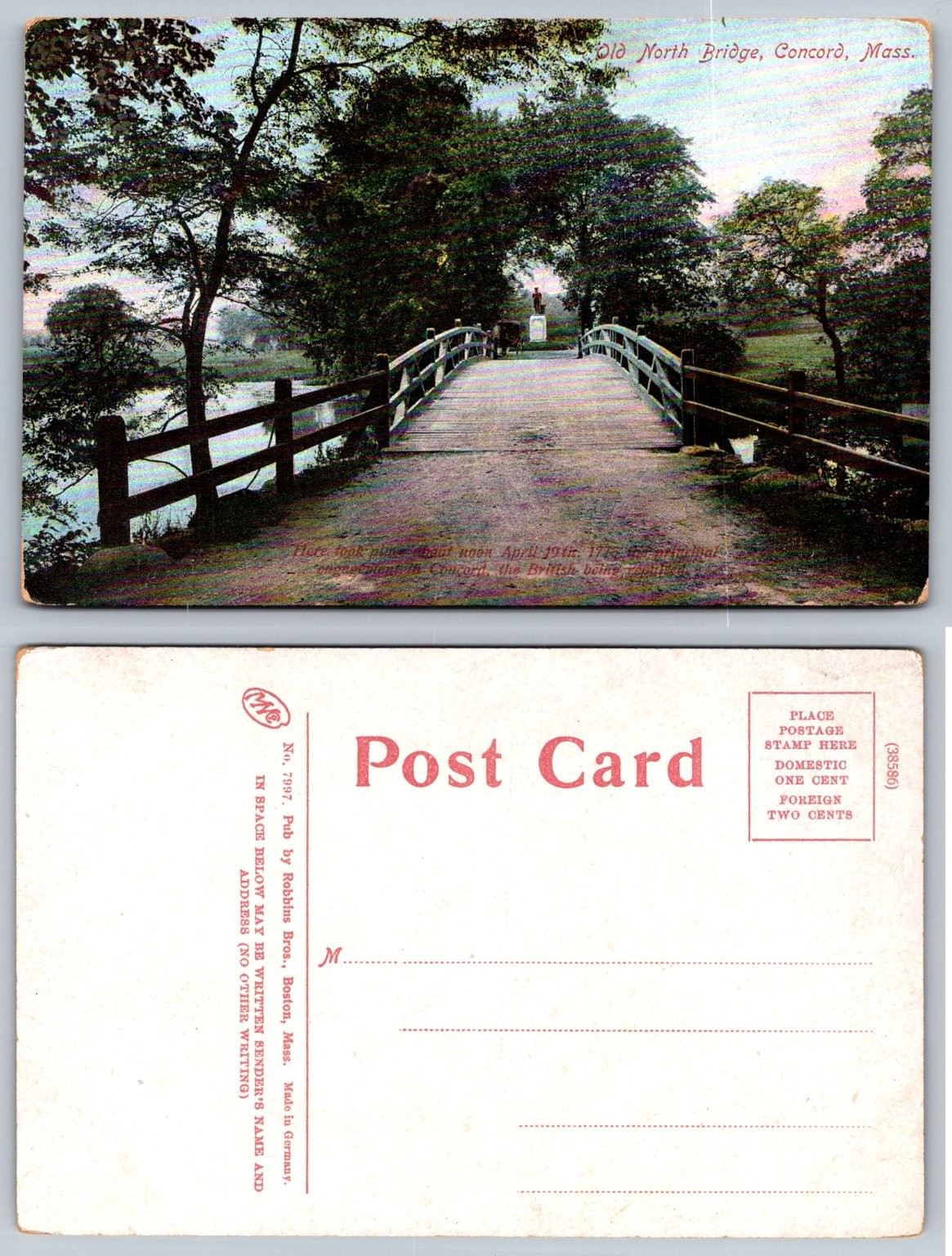 Old North Bridge Concord MA Postcard Revolutionary War Monument c1910 Old North Bridge Concord MA Postcard Revolutionary War Monument c1910