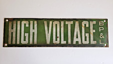 Vintage Green & White Porcelain High Voltage Rustic Mancave Warning Sign 13.75