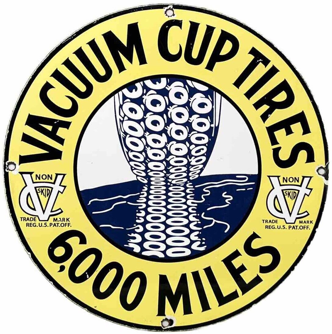 VINTAGE VACUUM CUP TIRES PORCELAIN SIGN GAS OIL CONTINENTAL MICHELIN GOODYEAR