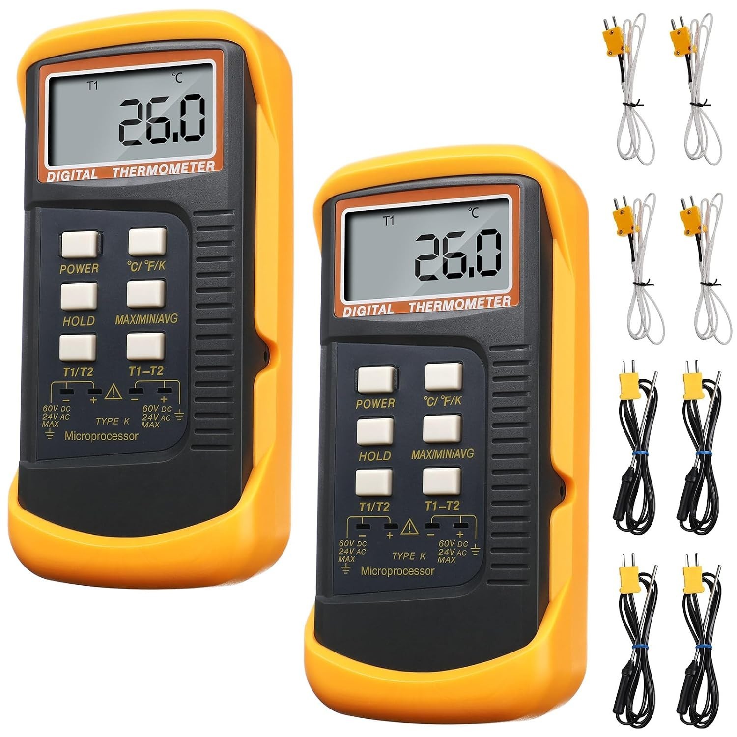 2 Pcs Thermocouple Thermometer Digital K Type HVAC Dual Channels Digital Thermom