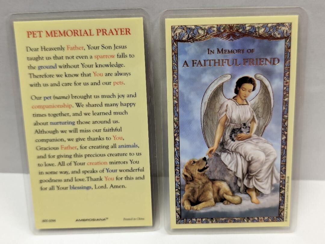 In Memory of Faithful Friend Pet Memorial Prayer Card Dog Cat Horse ++ Laminated