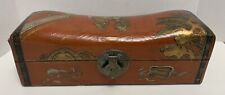 VTG Asian Inspired Wooden Storage Decor Trinket Box Brown Hinged Patina 15x5x5