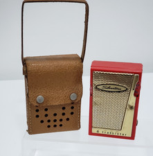 1960s VTG SILVERTONE 1204 Transistor Radio with Leather Holder RED NOT working picture