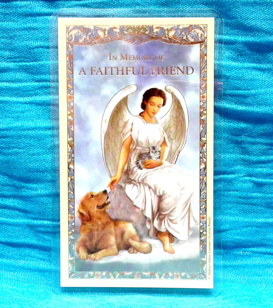 Pet LAMINATED Holy Prayer Card Gilded Gold In Memory of Loss Faithful Friend