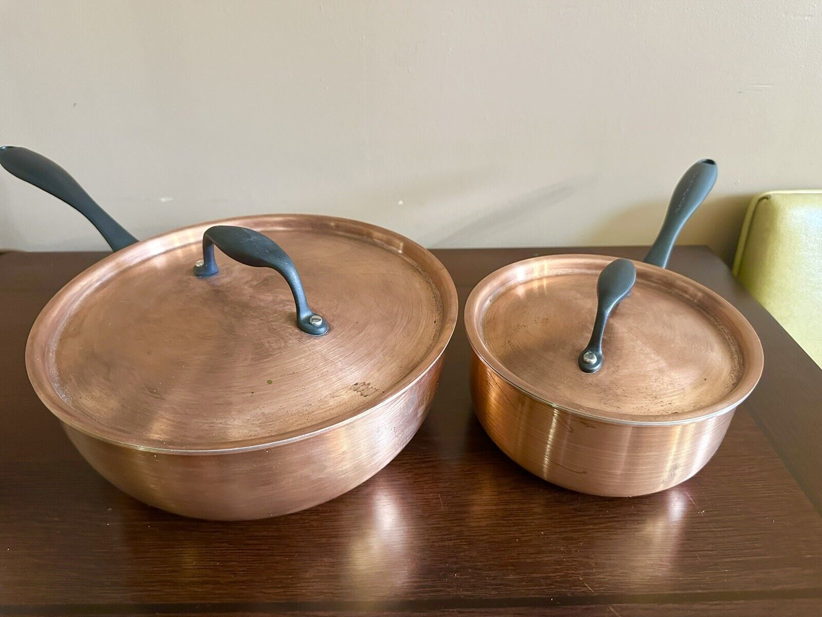 New Set of Two Beka Marco Pierre White Splayed Copper Sauce Pan Stainless Lined