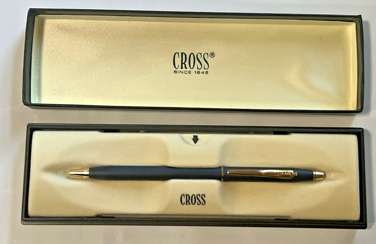 2402 Cross Century Classic Bleu and 23kt Gold Ballpoint Pen NIB SAYS SIEMENS