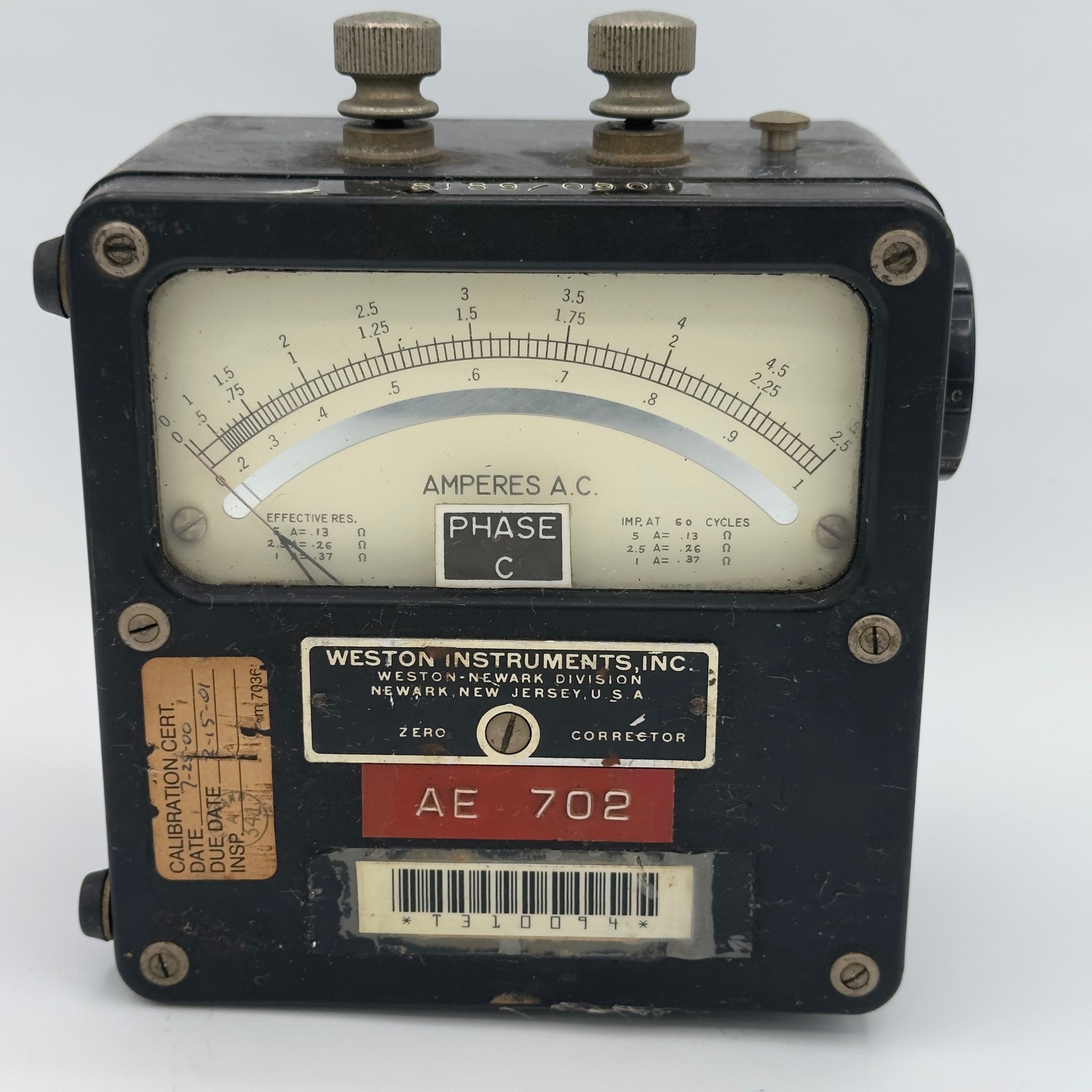 Vintage Weston Instruments Portable AC Ammeter Bakelite Case Phase C AE 702