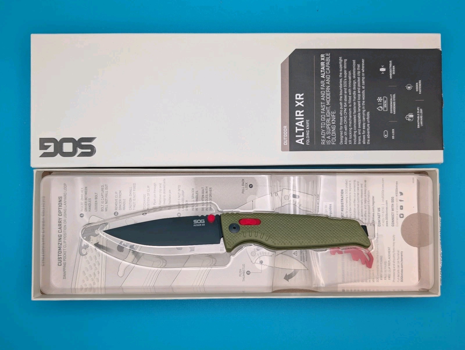 SOG Altair XR Field Green Stone Blue CRYO 154CM Folding Knife NEW SOG Altair XR Field Green Stone Blue CRYO 154CM Folding Knife NEW