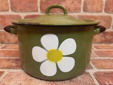 VTG Enamel 8.5” Sauce Stock Pot With Lid Avocado Green Made In Poland Big Daisy picture