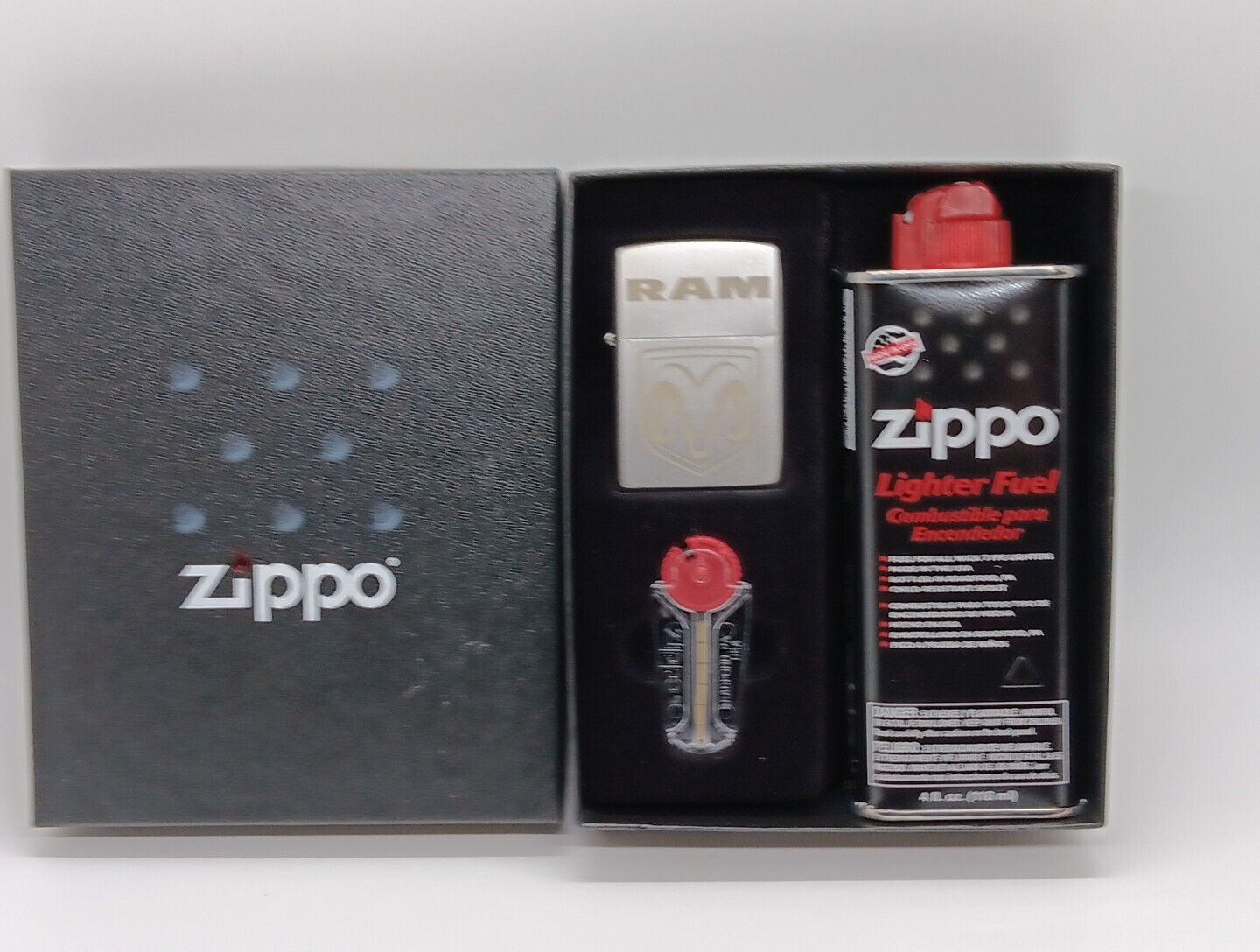 Zippo Authentic Dodge Ram 48763 Lighter, Flints, Lighter Fluid Gift Set 