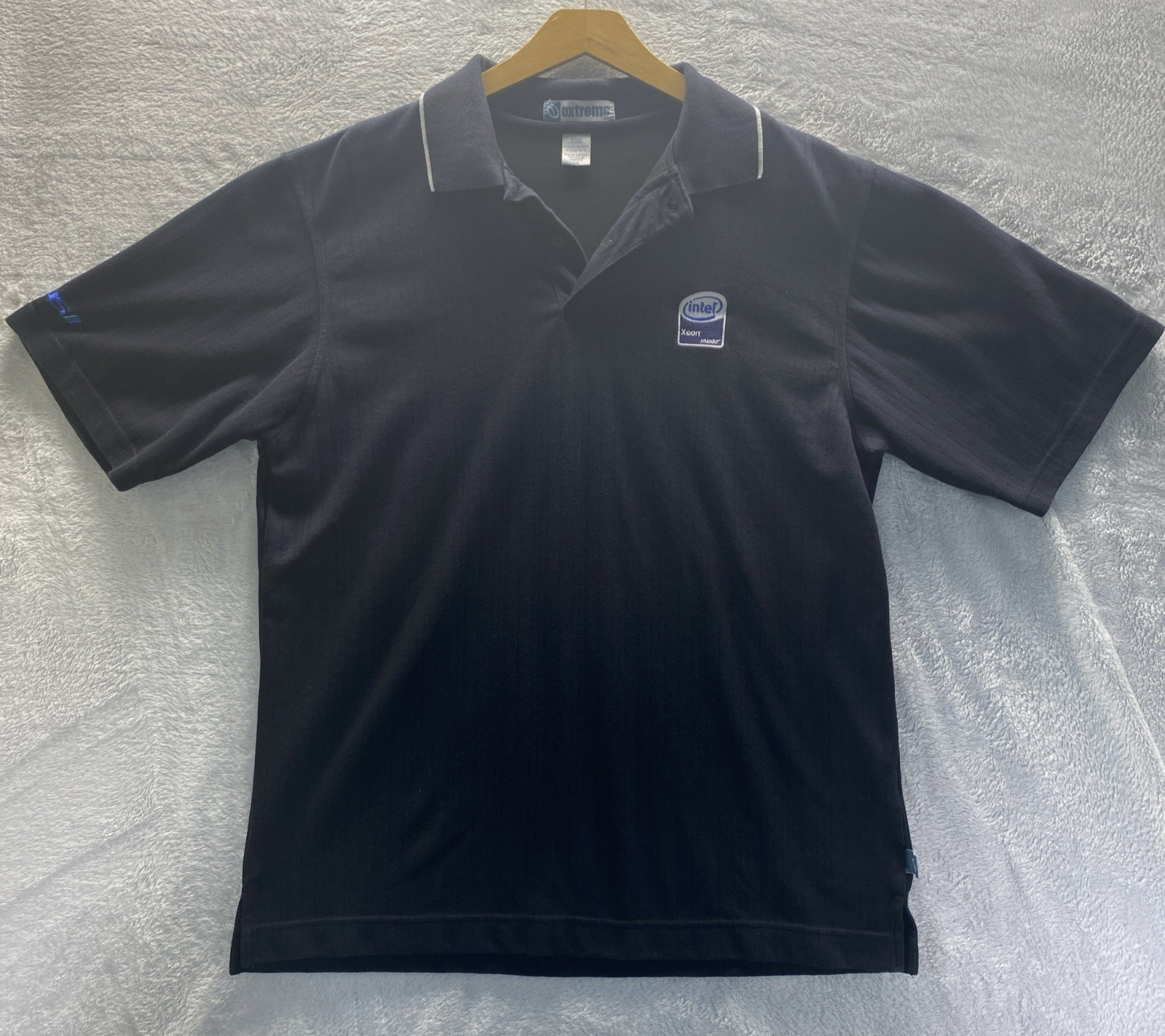 Vintage Large LG/G Black Intel with Xeon Inside Patch Polo Shirt extreme RARE Vintage Large LG/G Black Intel with Xeon Inside Patch Polo Shirt extreme RARE