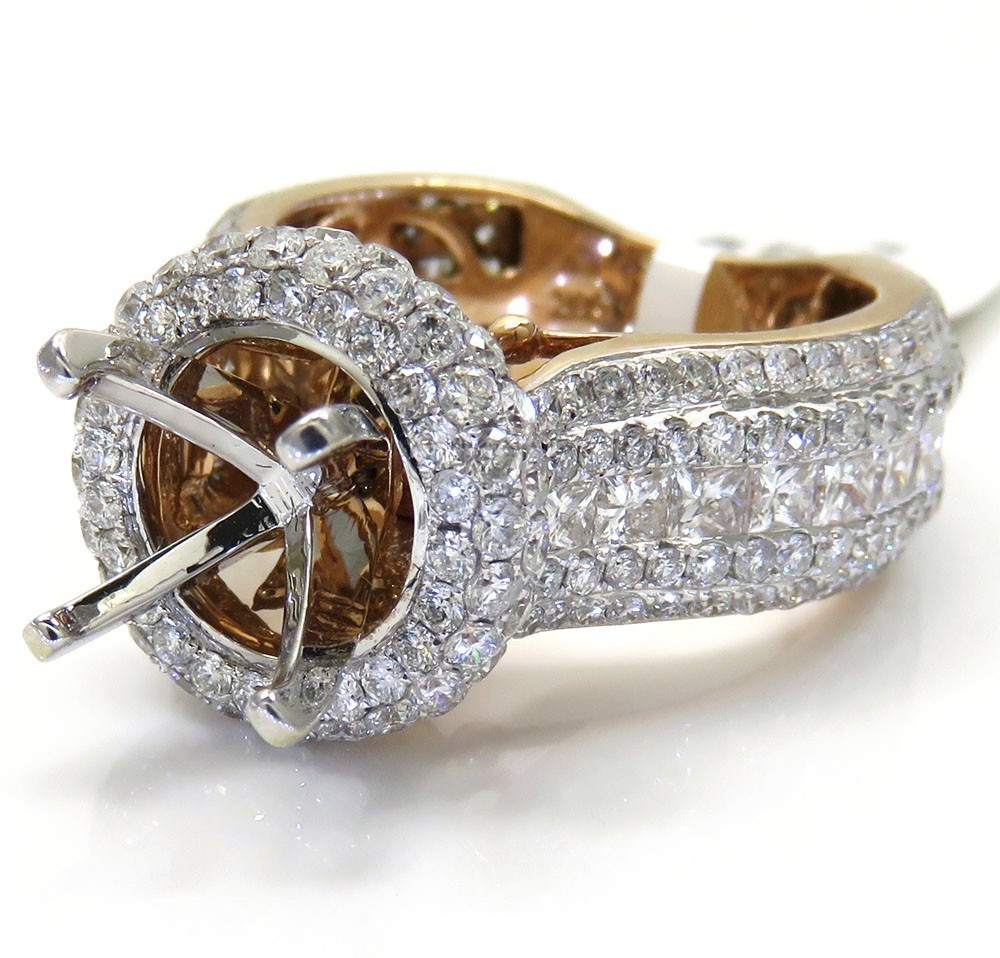 Single Line Invisible Setting Ring Women\'s 18K Rose Gold Over Diamond Semi Mount Invisible Setting Ring ...