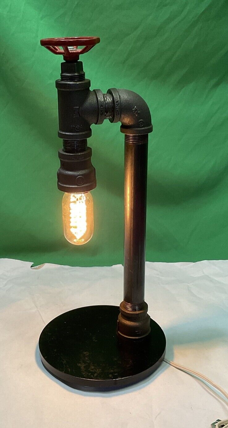 VTG Handcrafted Retro Industrial Pipe desk lamp with valve on/off switch-19”Tall