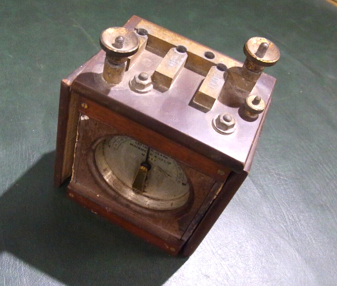 Antique Victorian Brass Mahogany Ampere Gauge Ammeter Latimer Clark Muirhead Co