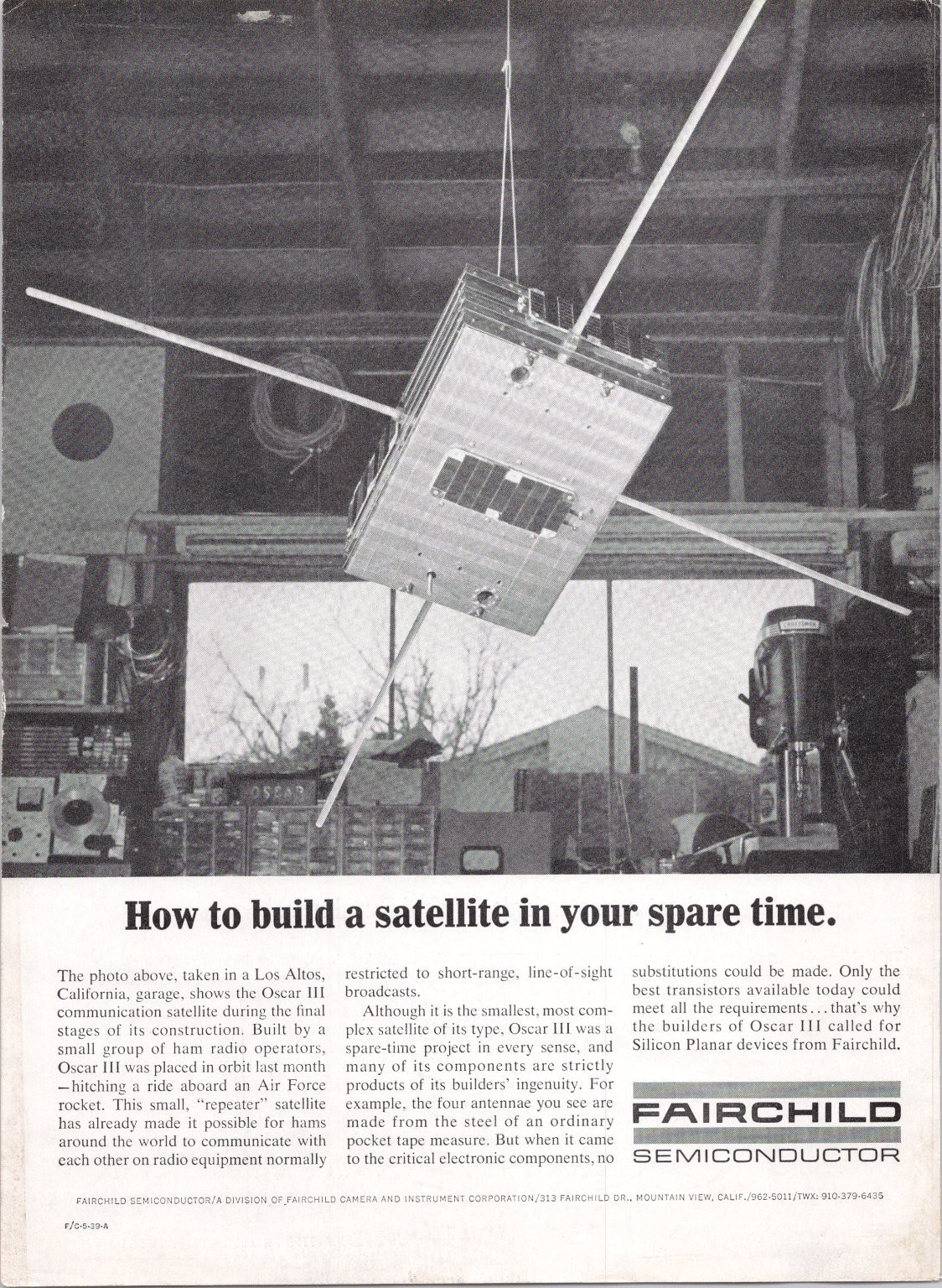 Fairchild Semiconductor Vintage Magazine Ad 1965 Oscar III Satellite Space Age