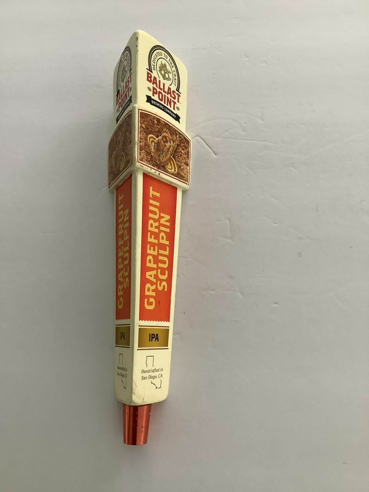 Ballast Point Brewing Beer Tap Handle: Sculpin IPA Orange Fish Figural. 11.5\