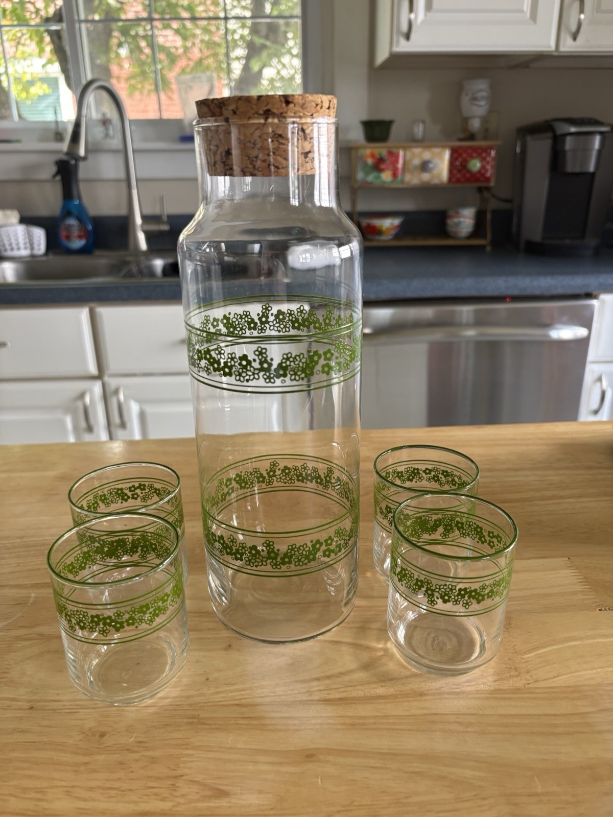 Vintage Libbey Spring Blossom Crazy Daisy Juice Server Set. Aka Spaghetti Jar Vintage Libbey Spring Blossom Crazy Daisy Juice Server Set. Aka Spaghetti Jar