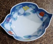 Antique Porcelain Hand Painted Japanese 1-inch Server Bowl w/Raised Florals Blue picture