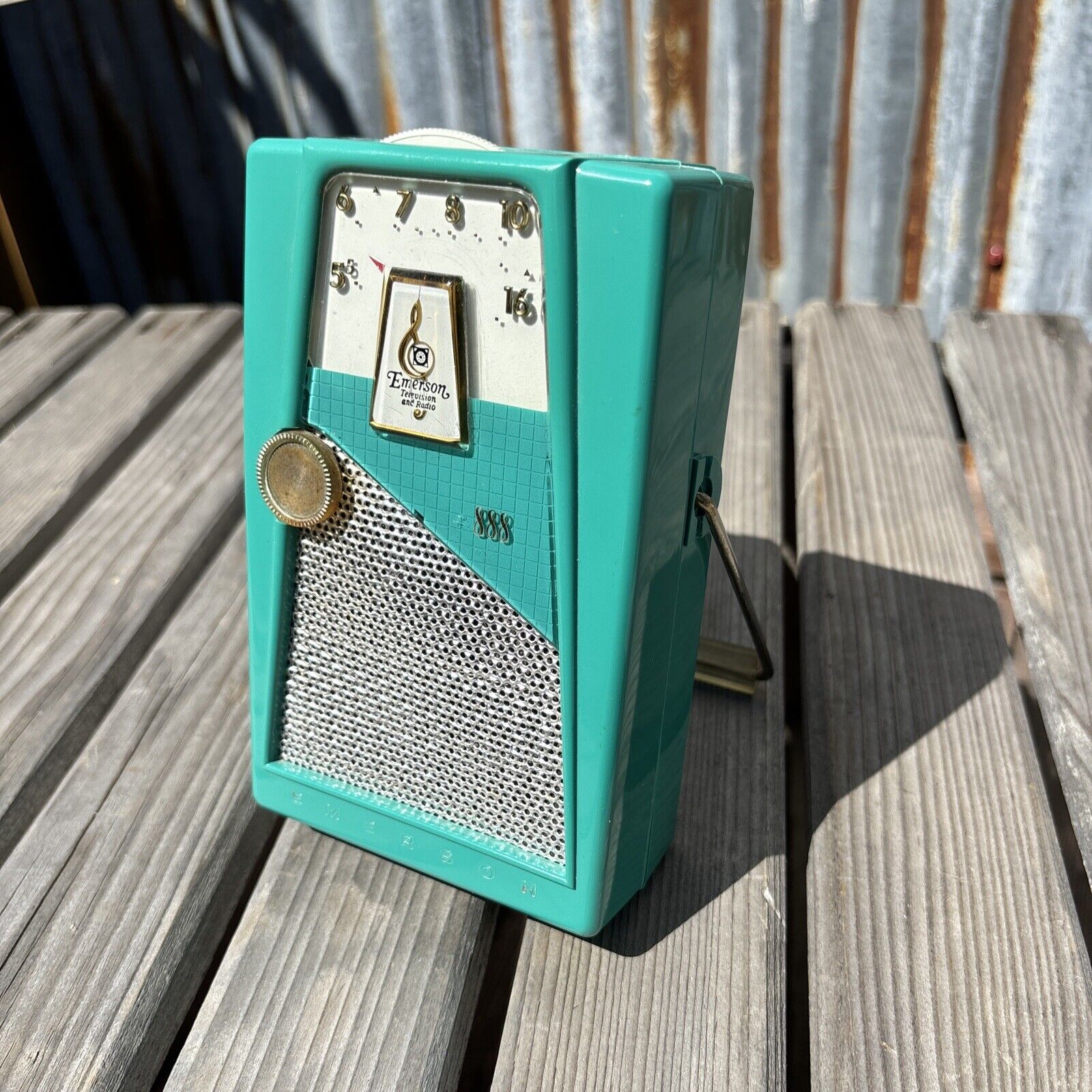 EMERSON 888 EXPLORER Transistor Radio - TEAL  - WORKS LOUD USA