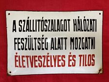 Hungarian Enamel Metal Sign Warning Voltage Dangerous Forbidden Vintage picture