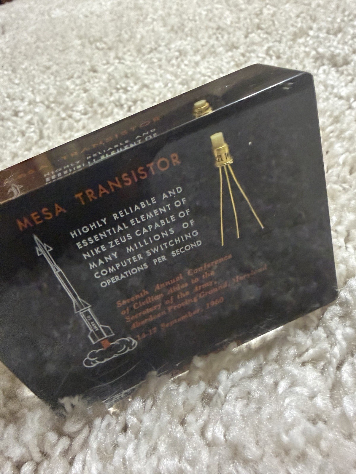 1960 MESA Transistor Nike Zeus Missile Defense Plaque Army Aberdeen Cold War Era