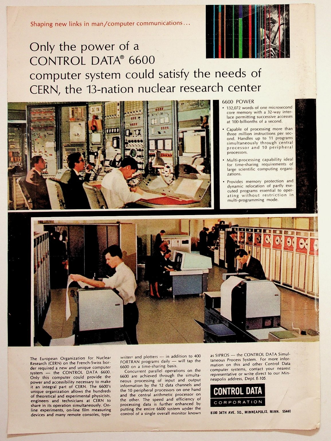 CONTROL DATA 6600 Computer CERN Ad Vintage Ephemera Minneapolis Tech