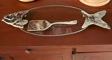 Clear Glass Fish-Shaped Serving Tray with silver plated head ,tail & server picture