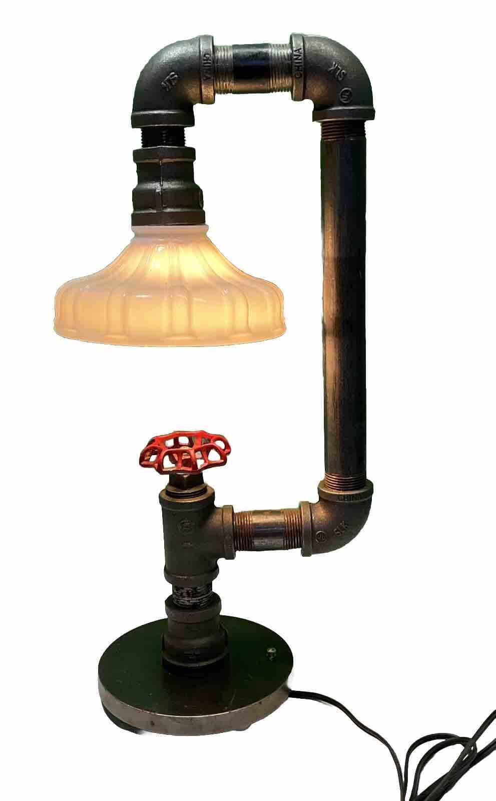 VTG Handcrafted Retro Industrial Pipe desk lamp with valve on/off switch-20.5”T