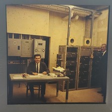 Vintage 1960s Medium Format Slide Early Computer Mainframe Room Engineers Men picture