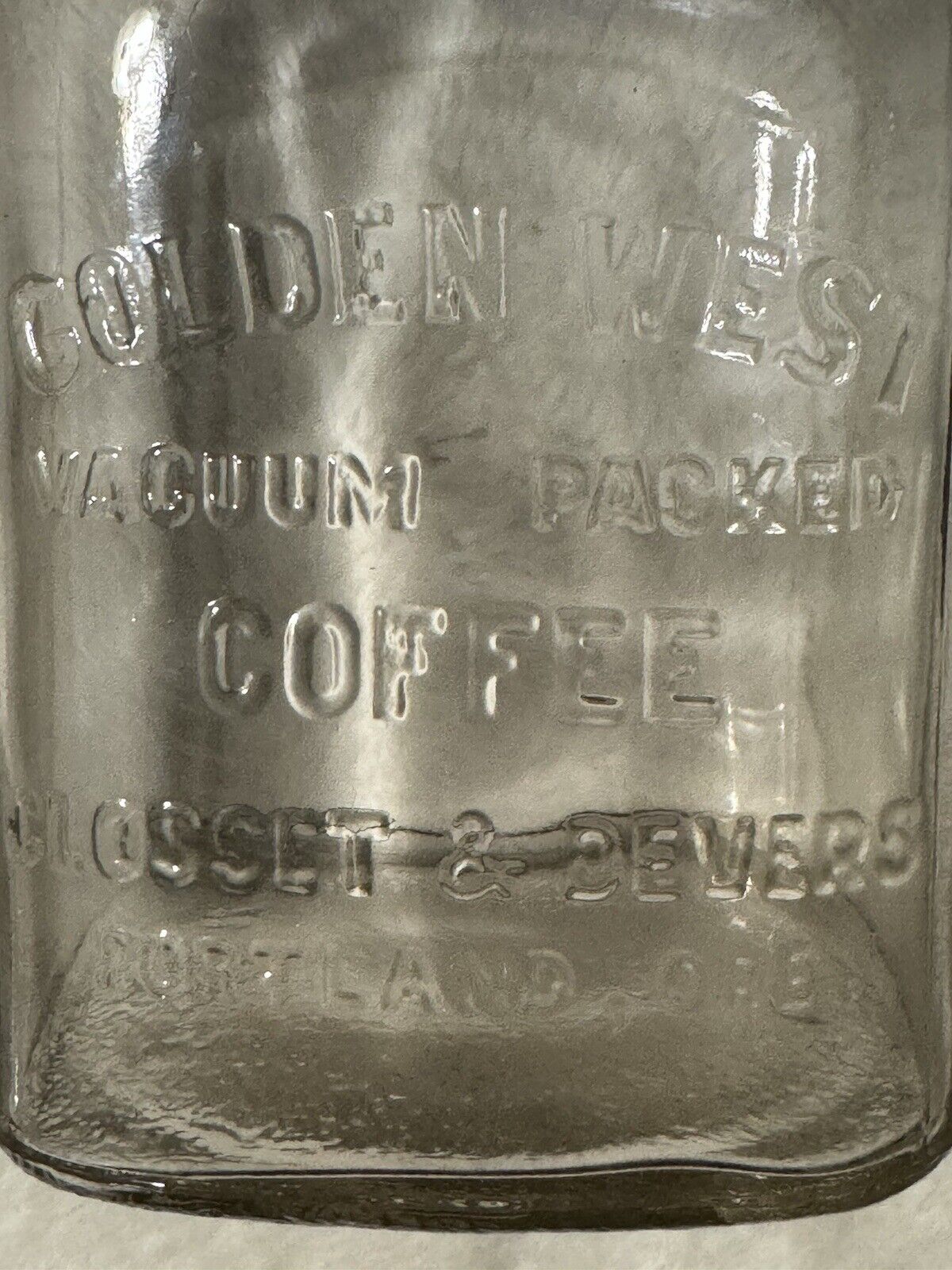 Golden West Vacuum Packed COFFEE Jar. Closest &  Devers. Portland Oregon. Glass