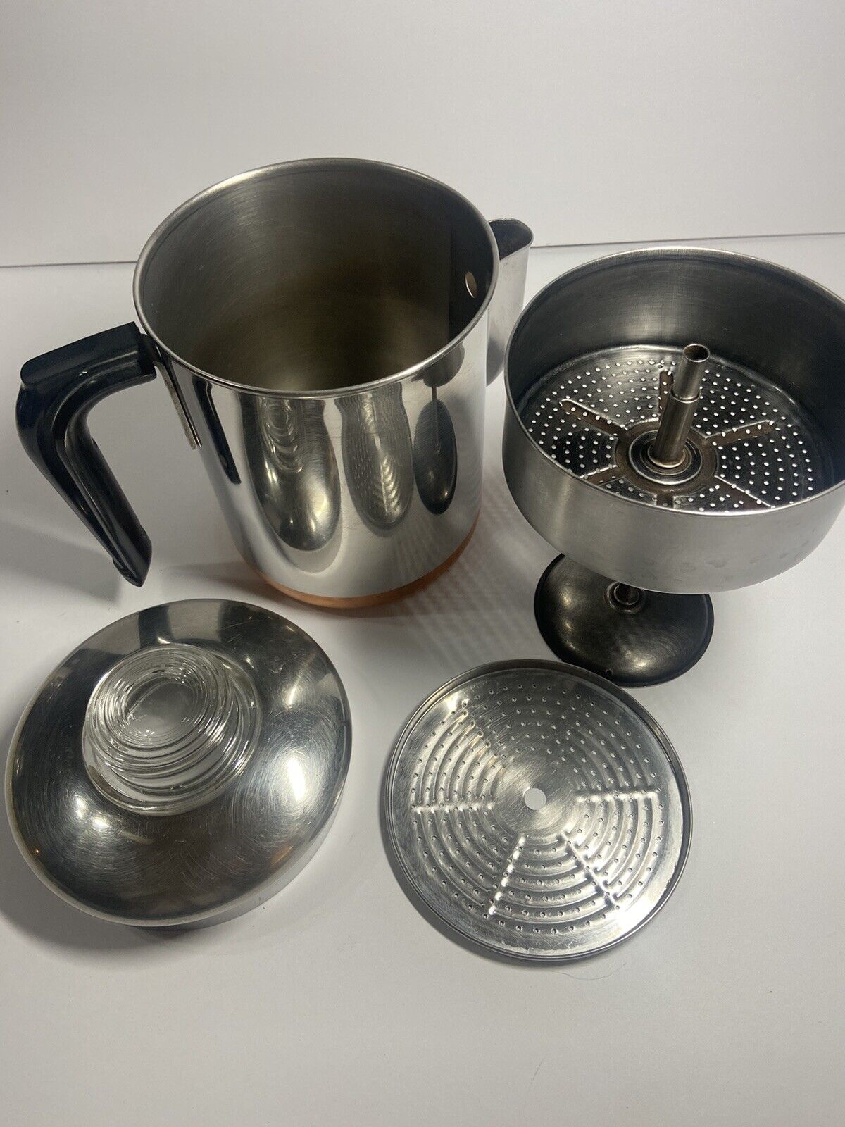 Vintage Revere Ware 1801 6 Cup Percolator Stove Top Coffee Pot Copper Clad USA