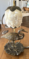 MAITLAND SMITH Bronze Heron on Lily Pads table lamp with Tiger penshell 23