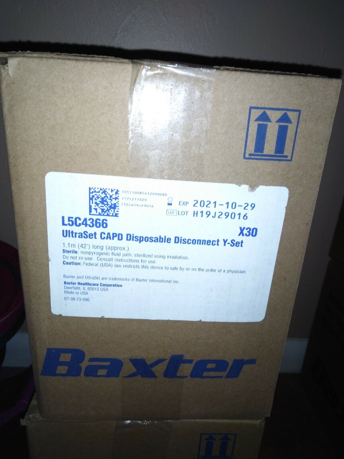 Baxter UltraSet CAPD Disposable Disconnect Y-Set L5C4366 EXP 2021 - Box of 30